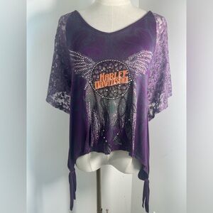 VTG Y2K HARLEY DAVIDSON Lace Sleeved Studded Shirt